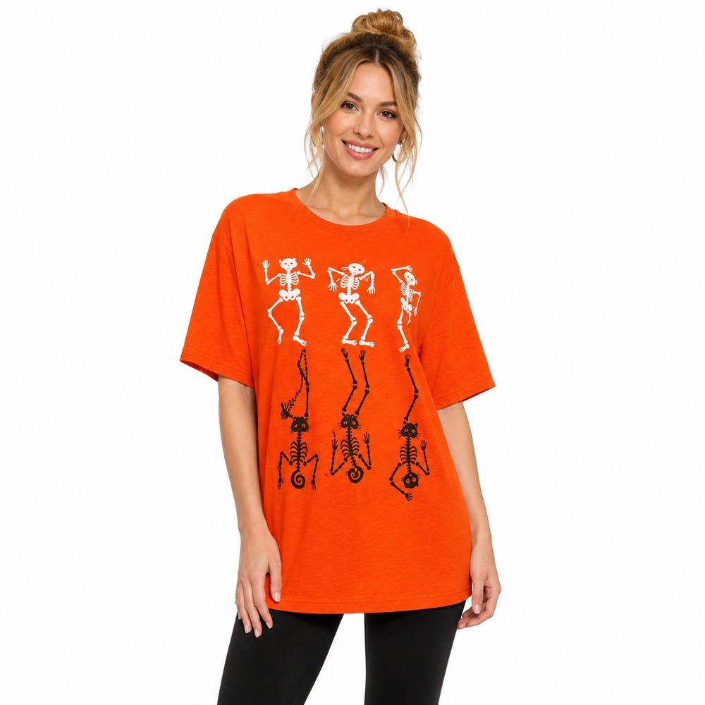 Halloween Women's T Shirt Dancing‎ Skeletons Graphic Tee Vintage XL